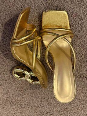 Gold metallic strappy heels